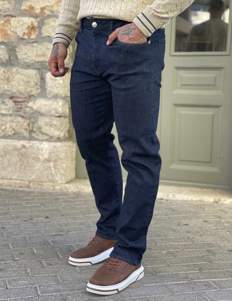 Ανδρικό σκούρο μπλε τζιν ελαστικό σε ίσια γραμμή GB5590 φωτογραφία